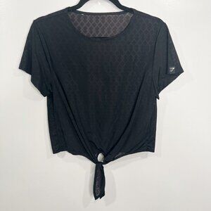 Gymshark Black Geo Mesh Tie Crop Top Shirt Tee Size M A1